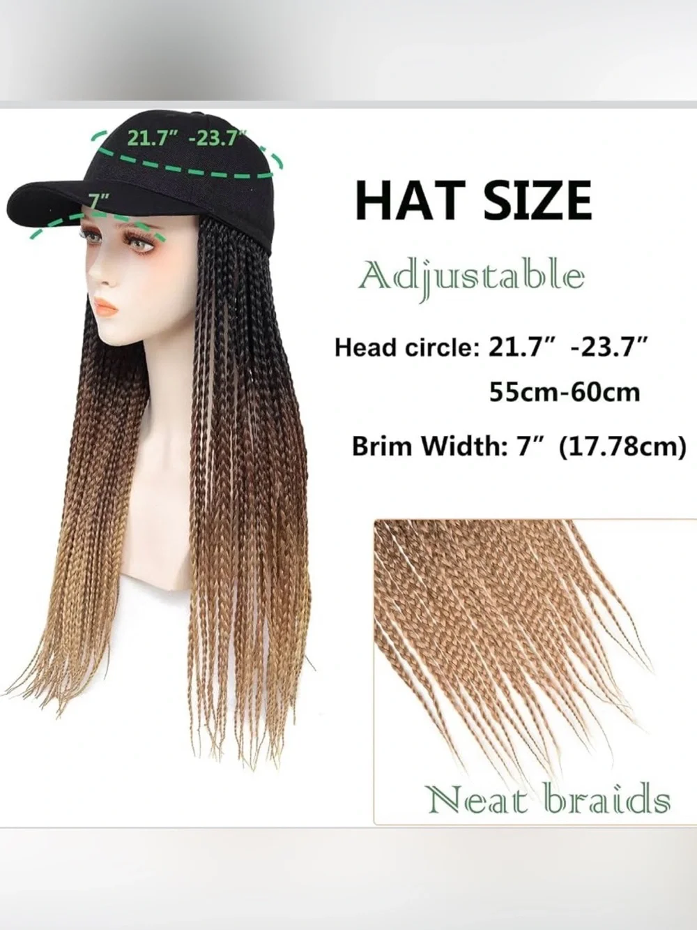 Synthetic knotless box braid wig hat adjustable cap with 18in long